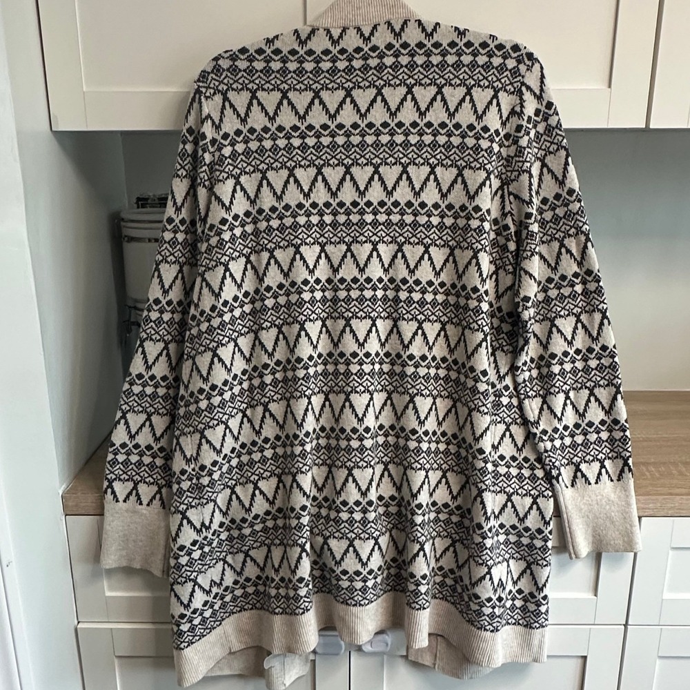 LOFT Fair Isle Cardigan Sweater Southwestern Womens XL Neutral Wool Quiet Luxury - Picture 2 of 7